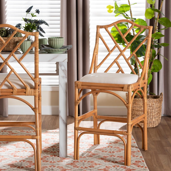 Bali & Pari Cedric Handcrafted Rattan Wingback Barstool with Cushioned Seat