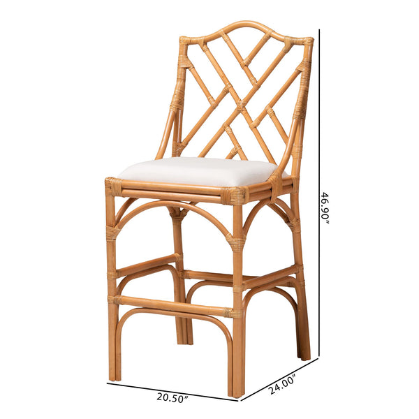 Bali & Pari Cedric Handcrafted Rattan Wingback Barstool with Cushioned Seat