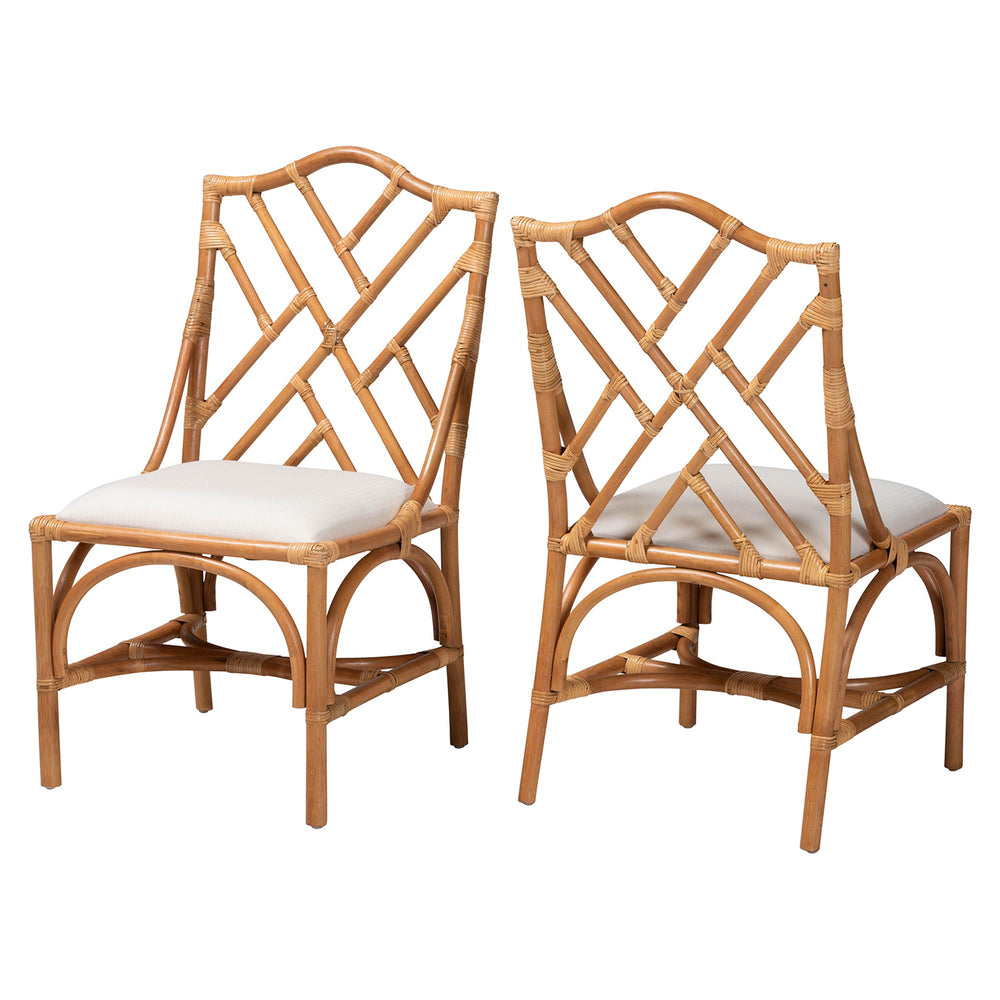 Baxton Studio Bali & Pari Cedric Handcrafted Rattan Wingback Dining Chairs Bohemian Set of 2 Cedric-Light Honey Rattan-Cushion-DC