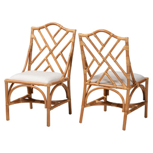 Baxton Studio Bali & Pari Cedric Handcrafted Rattan Wingback Dining Chairs Bohemian Set of 2 Cedric-Light Honey Rattan-Cushion-DC