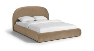 Meridian Furniture Celine Sculptural Velvet Full Bed Curved Upholstered Frame for Modern Glam Bedrooms Beige CelineBeige-F