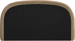 Meridian Furniture Celine Sculptural Velvet Full Bed Curved Upholstered Frame for Modern Glam Bedrooms Beige CelineBeige-F