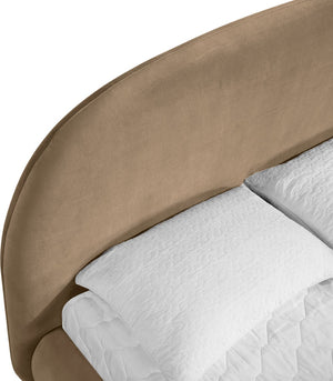 Meridian Furniture Celine Sculptural Velvet Full Bed Curved Upholstered Frame for Modern Glam Bedrooms Beige CelineBeige-F