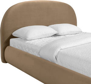 Meridian Furniture Celine Sculptural Velvet Full Bed Curved Upholstered Frame for Modern Glam Bedrooms Beige CelineBeige-F