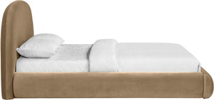 Meridian Furniture Celine Sculptural Curved Velvet King Bed Fully Upholstered Frame for Glam Bedroom Decor Beige CelineBeige-K