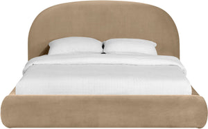 Meridian Furniture Celine Sculptural Curved Queen Bed Fully Upholstered Velvet Frame for Glam Bedrooms Beige CelineBeige-Q