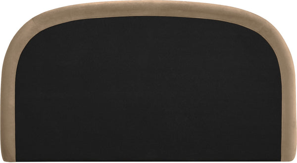 Meridian Furniture Celine Sculptural Curved Queen Bed Fully Upholstered Velvet Frame for Glam Bedrooms Beige CelineBeige-Q