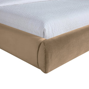 Meridian Furniture Celine Sculptural Curved Queen Bed Fully Upholstered Velvet Frame for Glam Bedrooms Beige CelineBeige-Q