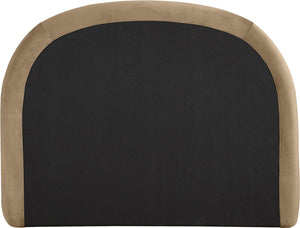 Meridian Furniture Celine Sculptural Velvet Twin Bed Curved Upholstered Headboard for Modern Glam Bedrooms Beige CelineBeige-T