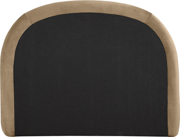 Meridian Furniture Celine Sculptural Velvet Twin Bed Curved Upholstered Headboard for Modern Glam Bedrooms Beige CelineBeige-T