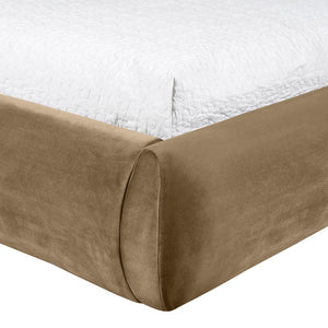 Meridian Furniture Celine Sculptural Velvet Twin Bed Curved Upholstered Headboard for Modern Glam Bedrooms Beige CelineBeige-T