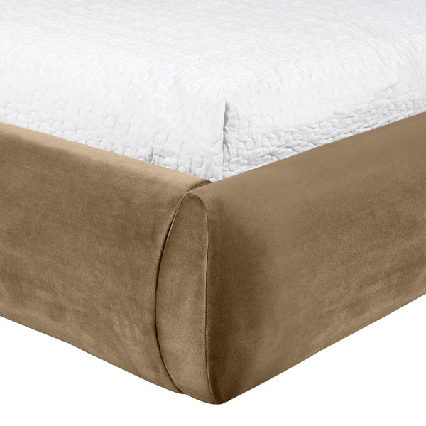 Meridian Furniture Celine Sculptural Velvet Twin Bed Curved Upholstered Headboard for Modern Glam Bedrooms Beige CelineBeige-T