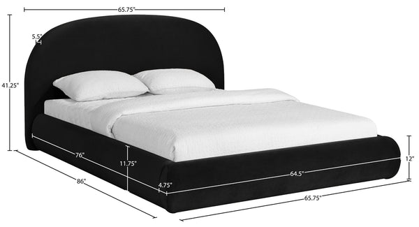 Meridian Furniture Celine Sculptural Velvet Full Bed Curved Upholstered Frame for Modern Glam Bedrooms Black CelineBlack-F
