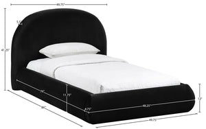 Meridian Furniture Celine Sculptural Velvet Twin Bed Curved Upholstered Headboard for Modern Glam Bedrooms Black CelineBlack-T