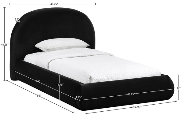 Meridian Furniture Celine Sculptural Velvet Twin Bed Curved Upholstered Headboard for Modern Glam Bedrooms Black CelineBlack-T