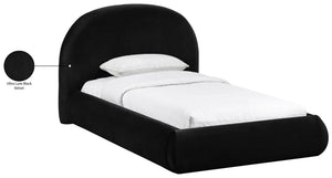 Meridian Furniture Celine Sculptural Velvet Twin Bed Curved Upholstered Headboard for Modern Glam Bedrooms Black CelineBlack-T
