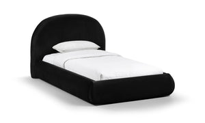 Meridian Furniture Celine Sculptural Velvet Twin Bed Curved Upholstered Headboard for Modern Glam Bedrooms Black CelineBlack-T