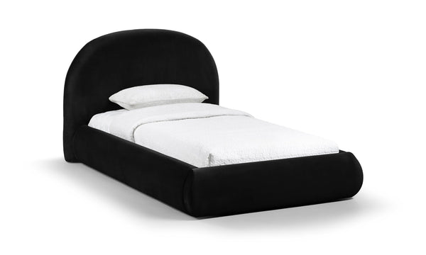 Meridian Furniture Celine Sculptural Velvet Twin Bed Curved Upholstered Headboard for Modern Glam Bedrooms Black CelineBlack-T