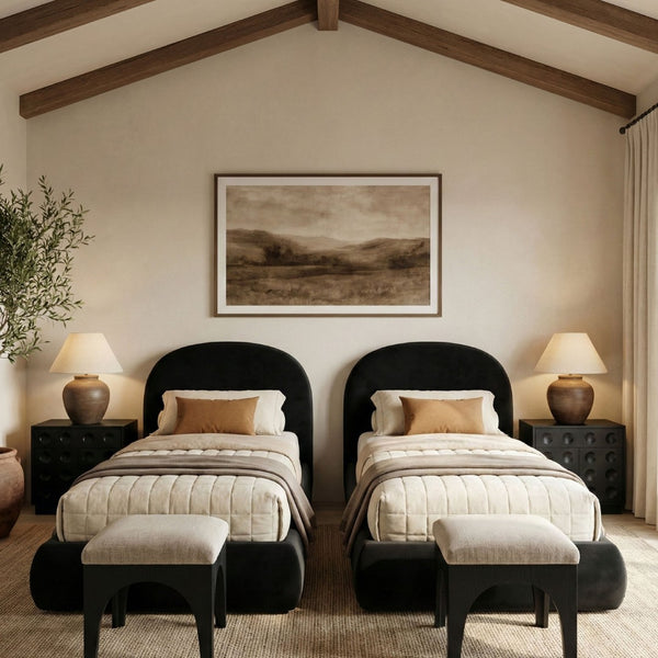 Meridian Furniture Celine Sculptural Velvet Twin Bed Curved Upholstered Headboard for Modern Glam Bedrooms Black CelineBlack-T