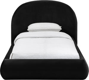Meridian Furniture Celine Sculptural Velvet Twin Bed Curved Upholstered Headboard for Modern Glam Bedrooms Black CelineBlack-T
