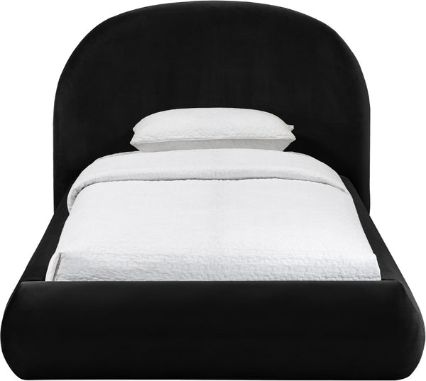 Meridian Furniture Celine Sculptural Velvet Twin Bed Curved Upholstered Headboard for Modern Glam Bedrooms Black CelineBlack-T