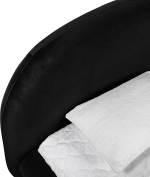 Meridian Furniture Celine Sculptural Velvet Twin Bed Curved Upholstered Headboard for Modern Glam Bedrooms Black CelineBlack-T