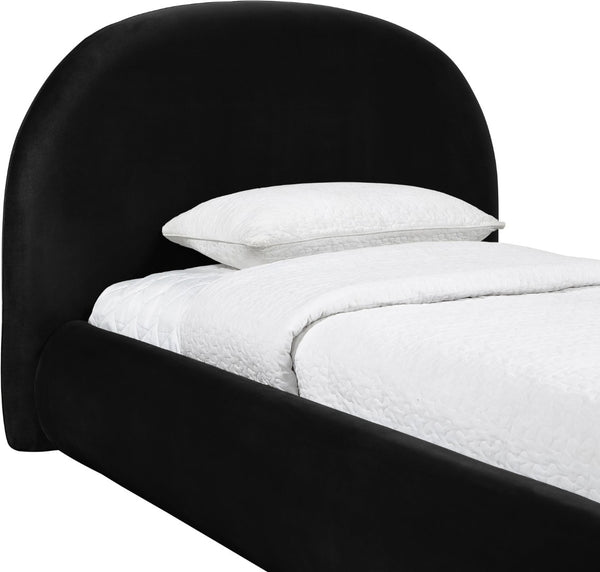Meridian Furniture Celine Sculptural Velvet Twin Bed Curved Upholstered Headboard for Modern Glam Bedrooms Black CelineBlack-T