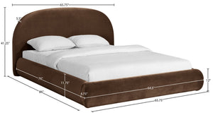 Meridian Furniture Celine Sculptural Velvet Full Bed Curved Upholstered Frame for Modern Glam Bedrooms Brown CelineBrown-F