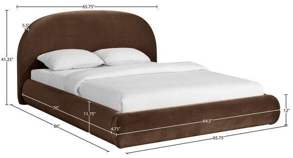 Meridian Furniture Celine Sculptural Velvet Full Bed Curved Upholstered Frame for Modern Glam Bedrooms Brown CelineBrown-F
