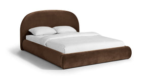 Meridian Furniture Celine Sculptural Velvet Full Bed Curved Upholstered Frame for Modern Glam Bedrooms Brown CelineBrown-F