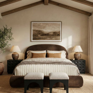 Meridian Furniture Celine Sculptural Velvet Full Bed Curved Upholstered Frame for Modern Glam Bedrooms Brown CelineBrown-F