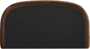 Meridian Furniture Celine Sculptural Velvet Full Bed Curved Upholstered Frame for Modern Glam Bedrooms Brown CelineBrown-F