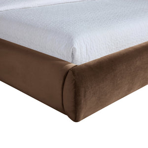 Meridian Furniture Celine Sculptural Velvet Full Bed Curved Upholstered Frame for Modern Glam Bedrooms Brown CelineBrown-F
