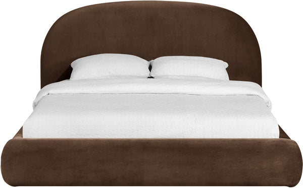 Meridian Furniture Celine Sculptural Curved Velvet King Bed Fully Upholstered Frame for Glam Bedroom Decor Brown CelineBrown-K