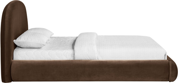 Meridian Furniture Celine Sculptural Curved Velvet King Bed Fully Upholstered Frame for Glam Bedroom Decor Brown CelineBrown-K