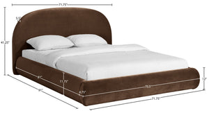 Meridian Furniture Celine Sculptural Curved Queen Bed Fully Upholstered Velvet Frame for Glam Bedrooms Brown CelineBrown-Q