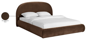 Meridian Furniture Celine Sculptural Curved Queen Bed Fully Upholstered Velvet Frame for Glam Bedrooms Brown CelineBrown-Q