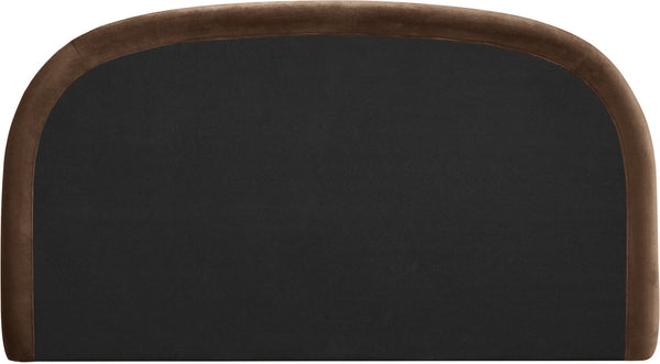 Meridian Furniture Celine Sculptural Curved Queen Bed Fully Upholstered Velvet Frame for Glam Bedrooms Brown CelineBrown-Q