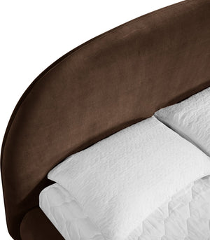 Meridian Furniture Celine Sculptural Curved Queen Bed Fully Upholstered Velvet Frame for Glam Bedrooms Brown CelineBrown-Q