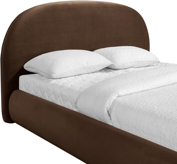 Meridian Furniture Celine Sculptural Curved Queen Bed Fully Upholstered Velvet Frame for Glam Bedrooms Brown CelineBrown-Q
