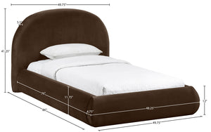 Meridian Furniture Celine Sculptural Velvet Twin Bed Curved Upholstered Headboard for Modern Glam Bedrooms Brown CelineBrown-T