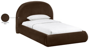 Meridian Furniture Celine Sculptural Velvet Twin Bed Curved Upholstered Headboard for Modern Glam Bedrooms Brown CelineBrown-T
