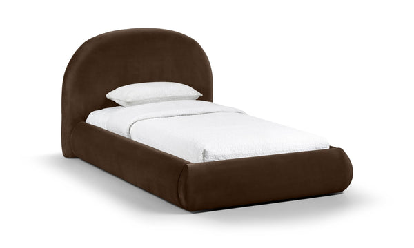 Meridian Furniture Celine Sculptural Velvet Twin Bed Curved Upholstered Headboard for Modern Glam Bedrooms Brown CelineBrown-T