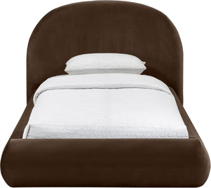 Meridian Furniture Celine Sculptural Velvet Twin Bed Curved Upholstered Headboard for Modern Glam Bedrooms Brown CelineBrown-T
