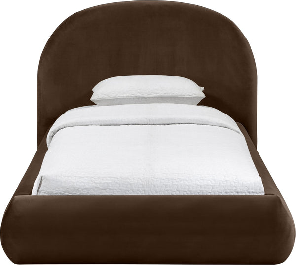 Meridian Furniture Celine Sculptural Velvet Twin Bed Curved Upholstered Headboard for Modern Glam Bedrooms Brown CelineBrown-T