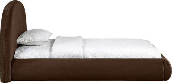 Meridian Furniture Celine Sculptural Velvet Twin Bed Curved Upholstered Headboard for Modern Glam Bedrooms Brown CelineBrown-T
