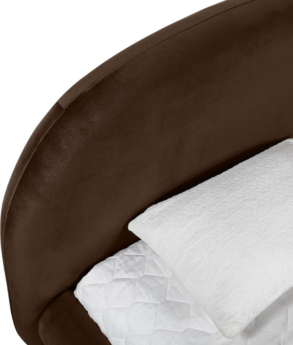 Meridian Furniture Celine Sculptural Velvet Twin Bed Curved Upholstered Headboard for Modern Glam Bedrooms Brown CelineBrown-T