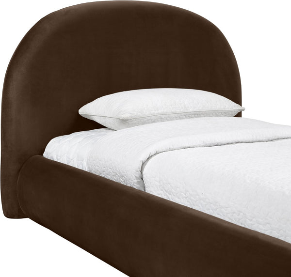 Meridian Furniture Celine Sculptural Velvet Twin Bed Curved Upholstered Headboard for Modern Glam Bedrooms Brown CelineBrown-T
