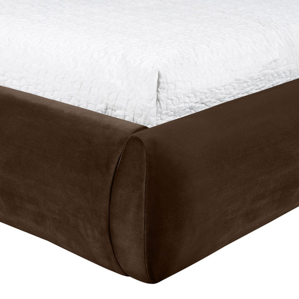 Meridian Furniture Celine Sculptural Velvet Twin Bed Curved Upholstered Headboard for Modern Glam Bedrooms Brown CelineBrown-T