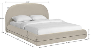 Meridian Furniture Celine Sculptural Velvet Full Bed Curved Upholstered Frame for Modern Glam Bedrooms Cream CelineCream-F